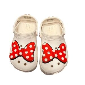 Crocs Disney Minnie Mouse Girls Clog Sandals White Red Polka Dot Bow Size 8
